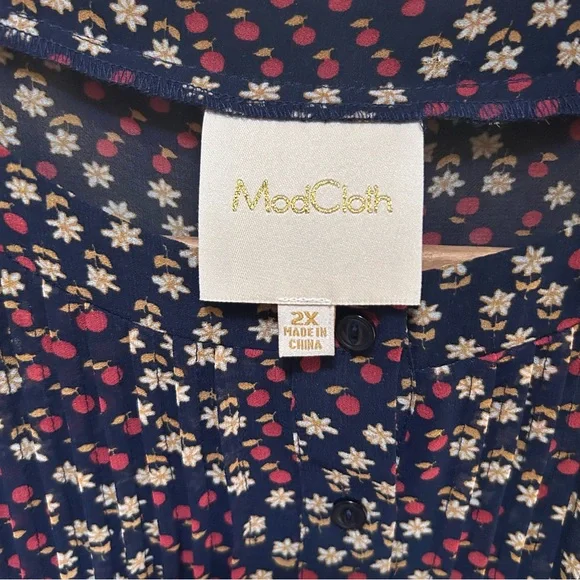 ModCloth ~ new ~ Sleeveless Retro Pleated Chiffon Fruit Floral Dress size 2X - Picture 3 of 16